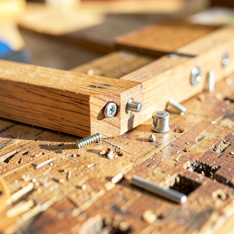 Detail spojovacího materiálu a dřevěného dílu